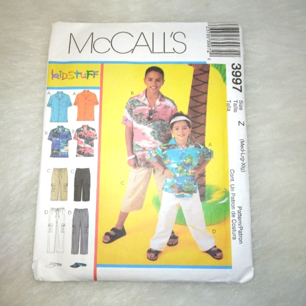 McCall's 3997 Sz M-L-XL Children's Shirt and pants in 2 lengths & visor new